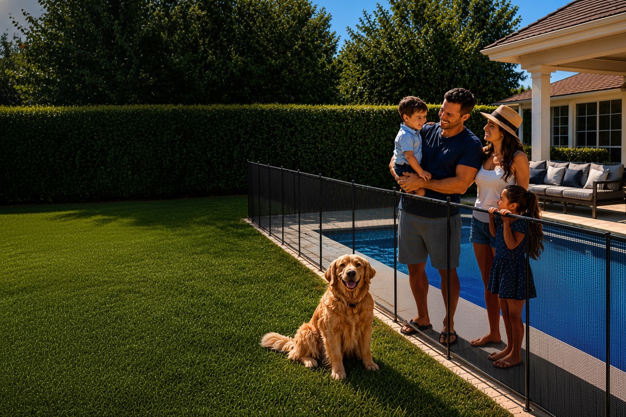 Family with pool fence